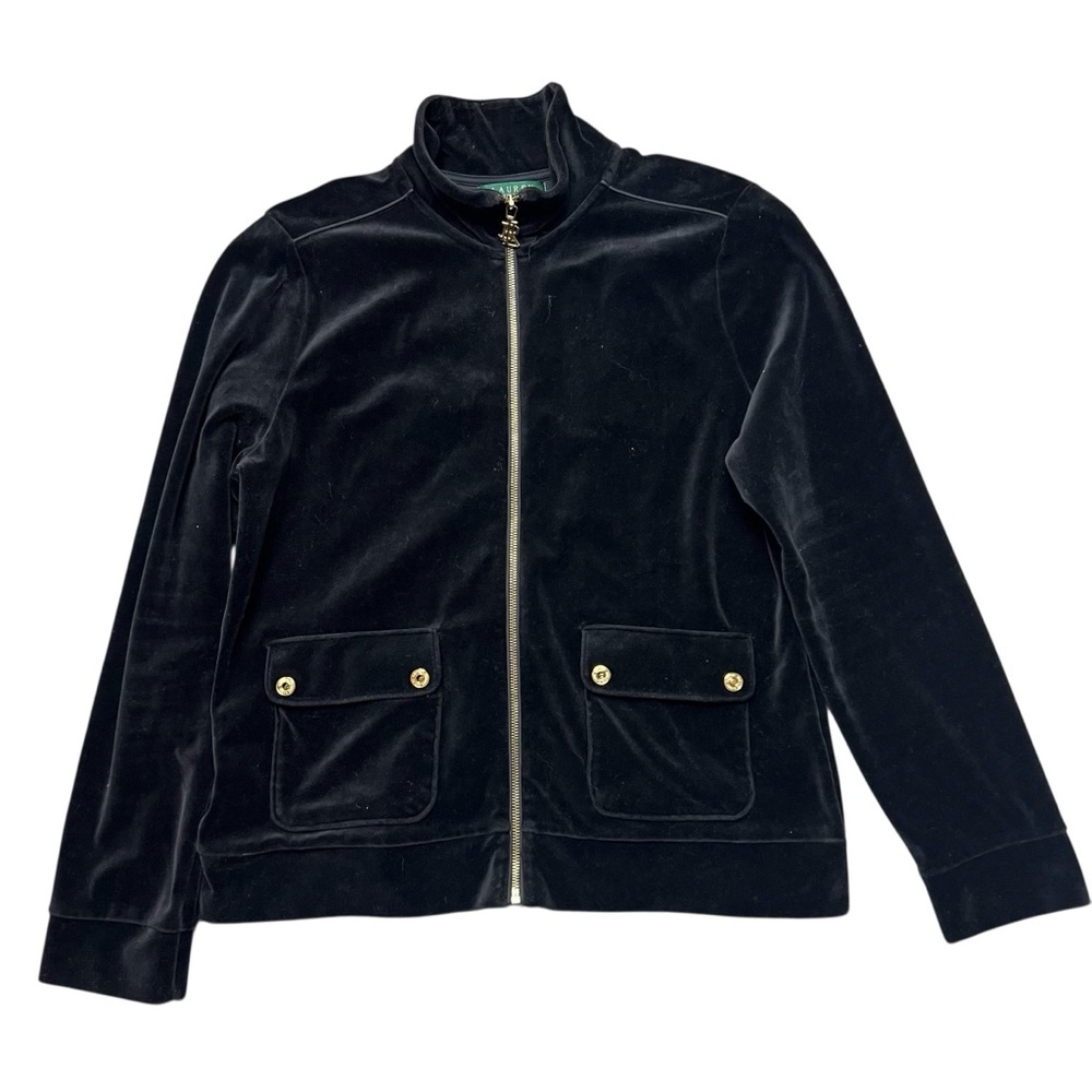 Vintage Ralph Lauren Full Zip Women’s Size Large Black Velvet Velour Jacket